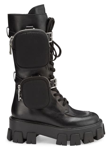 prada ankle boots saks|Prada black chunky combat boots.